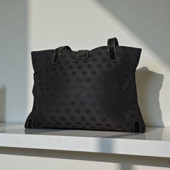 Dooney & Bourke Black Signature Jacquard Canvas Leather Trim Tote Bag w/ Pouch - Picture 1 of 16